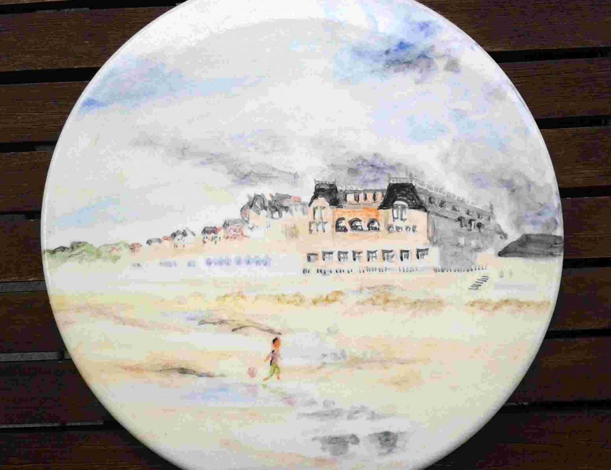 Aqaurellbild auf Keramik, Aufglasurfarbe, Unterglasurfarbe,